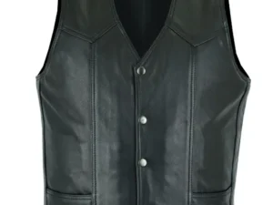 men's concealed carry black leather western snap front vest