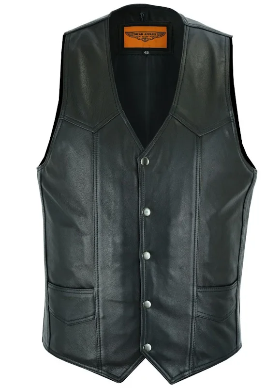 men's concealed carry black leather western snap front vest