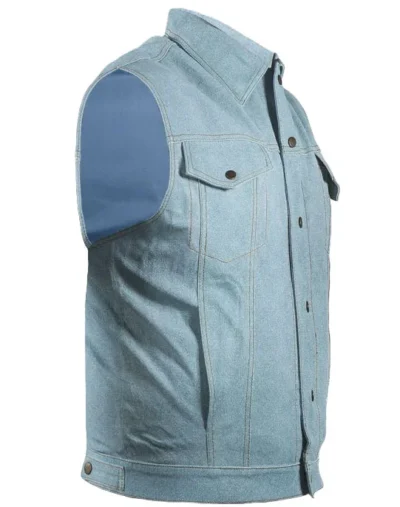 Denim Leather Button Front Western Vest