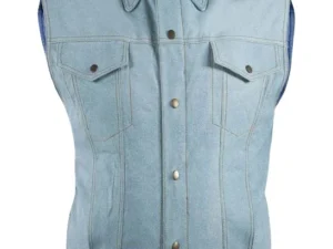 Denim Leather Button Front Western Vest