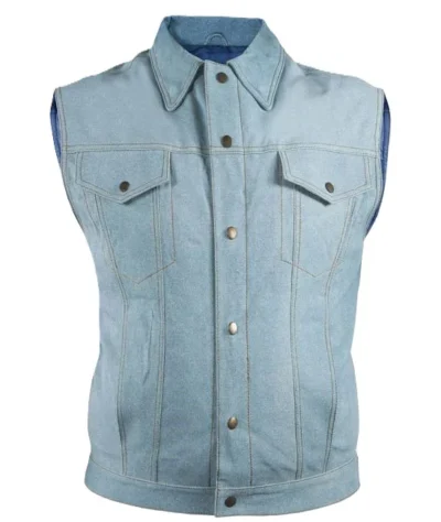 Denim Leather Button Front Western Vest