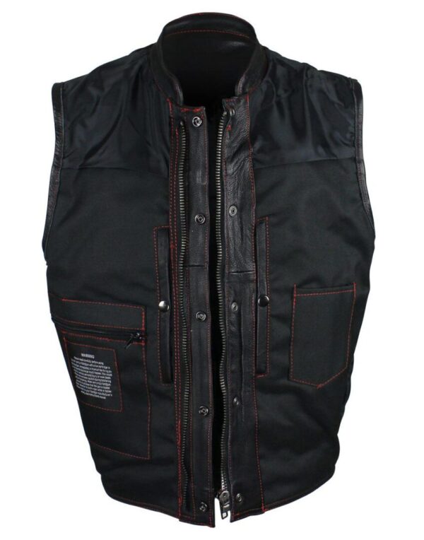 Mens Cowhide Black Leather Red Stitch CCW Western Vest.