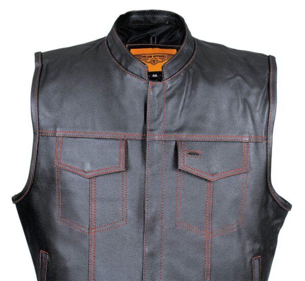 Mens Cowhide Black Leather Red Stitch CCW Western Vest