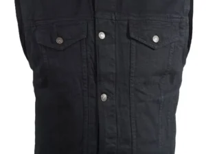 Mens Front Snap Black Denim Western Gun pocket Vest