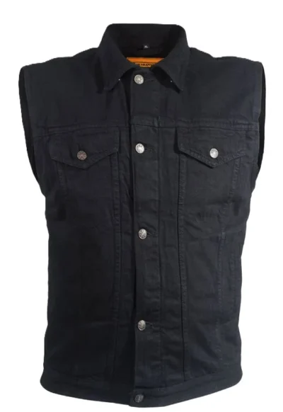 Mens Front Snap Black Denim Western Gun pocket Vest