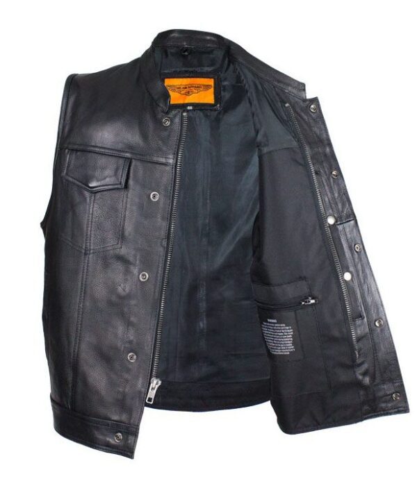 Harley-davidson Men's Cowhide Leather Black Zipper vest with Gun Pocket.