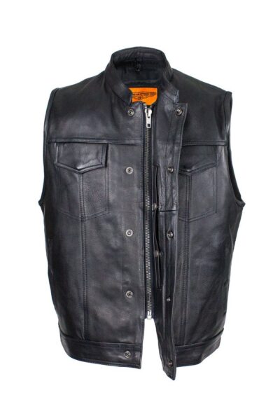 Harley-Davidson Mens Cowhide Leather Black Zipper vest with Gun Pocket.