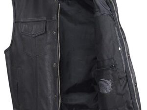 Collar Black Leather Zip Front Concealed Carry Vest