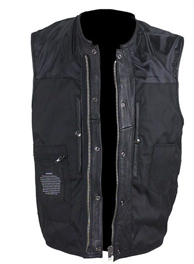 Harley-davidson Mens 1/2" Collar Black Leather Zip Front Concealed Carry Vest.