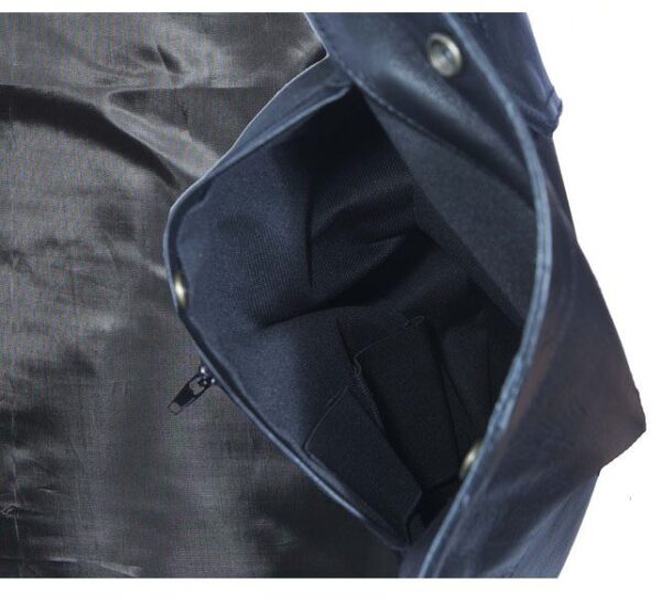 Men Black Leather No Collar Concealed Carry Vest
