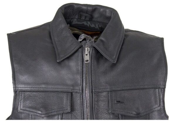 Harley-davidson Men's Black Leather Concealed Carry Zip Front Vest.