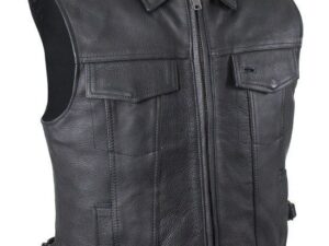 Mens Black Leather Concealed Carry Zip Front Vest Image