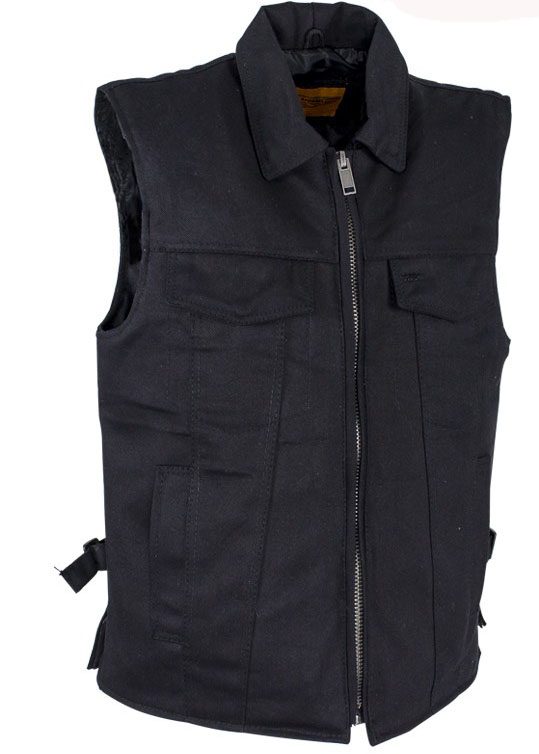 Mens Black Denim Zip Up Concealed Carry Vest