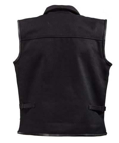 The back view of a Mens Black Canvas Zip Up Concealed Carry Vest on a white background.
