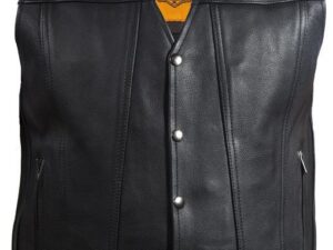 Black Leather Traditional Western Vest with Gun Pockets