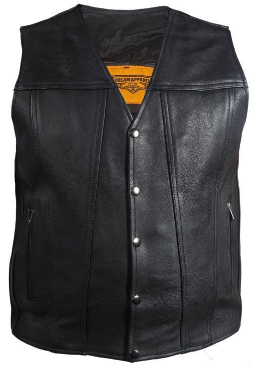 Black Leather Traditional Western Vest with Gun Pockets