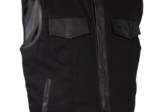 Men Black Denim Leather Trim Concealed Carry Vest