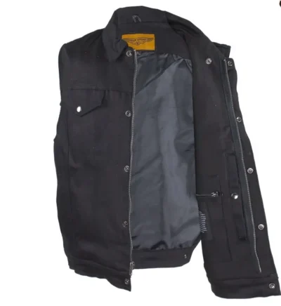 Men's Black Denim Snap Front Concealed Carry Western Vest