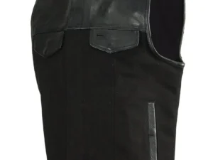 Mens Black Denim Leather Trim Concealed Carry Vest