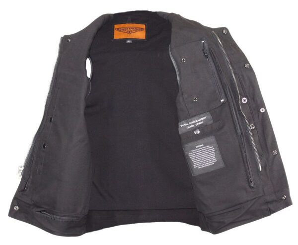 Harley-davidson Mens Black Denim Split Leather Trim Concealed Carry Vest.