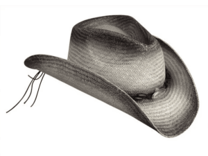 A black and white drawing of a "Newport" Bailey Renegade Aztec Straw cowboy hat.