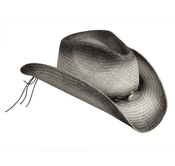 A black and white drawing of a "Newport" Bailey Renegade Aztec Straw cowboy hat.