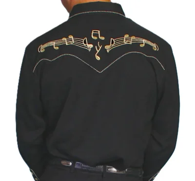 Mens musical notes embroidered Western shirt