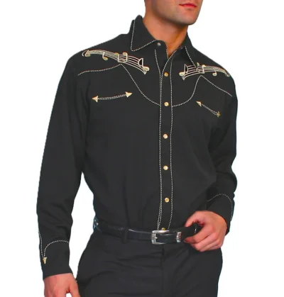 Mens musical notes embroidered Western shirt