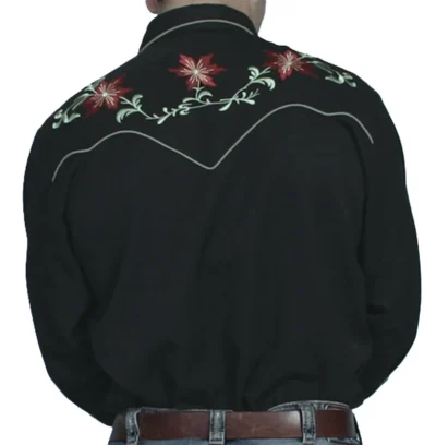 Men's Scully Black embroidered Christmas Poinsettia Western Shirt