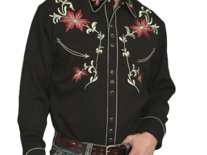 Men's Scully Black embroidered Christmas Poinsettia Western Shirt