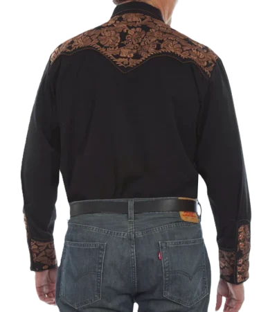 Men's Embroidered black Western Shirt.