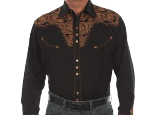 Men's Embroidered black Western Shirt.