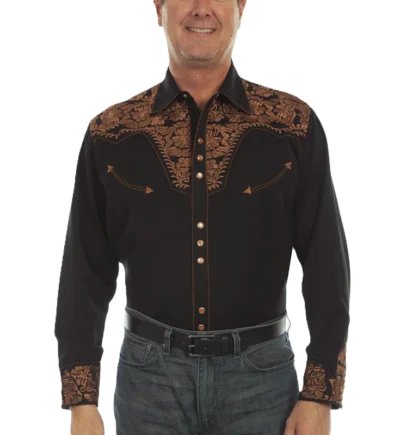 Men's Embroidered black Western Shirt.