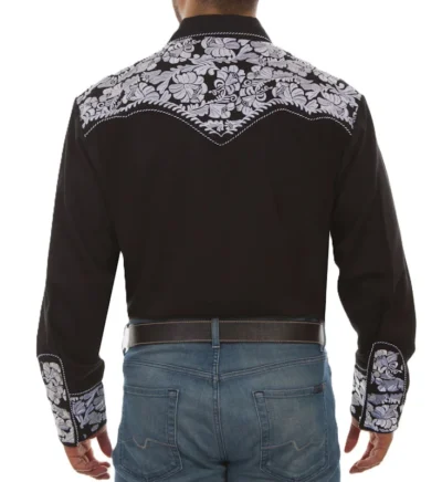 black and white embroidered western shirt for men