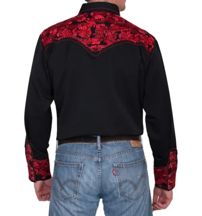 Women's black and red embroidered western shirt by Scully.