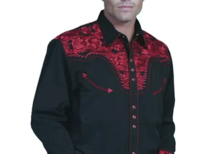 Men's black and red embroidered western shirt