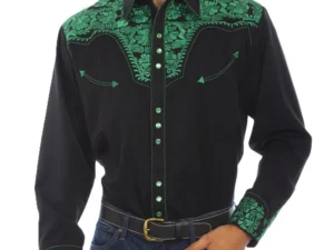 Men's Embroidered black Western Shirt.