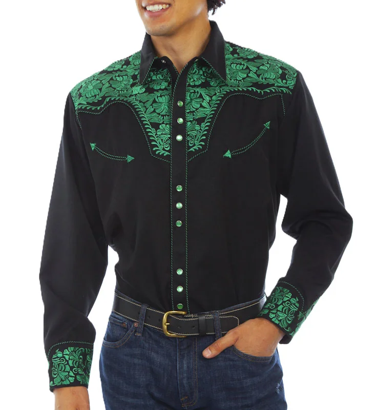 Men's Embroidered black Western Shirt.