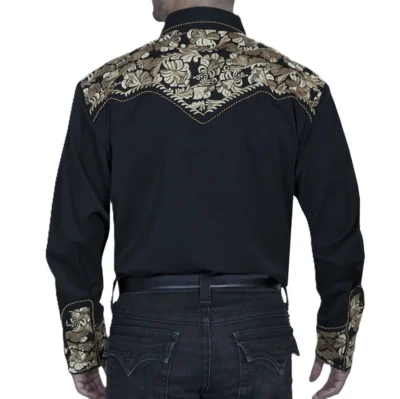 Men's Embroidered black Western Shirt.