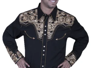 Men's Embroidered black Western Shirt.