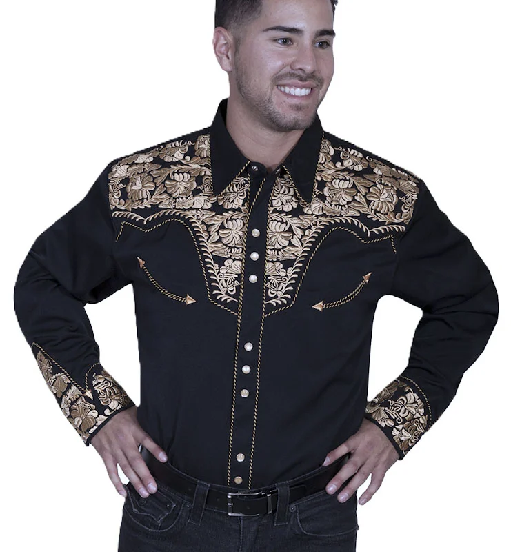 Men's Embroidered black Western Shirt.