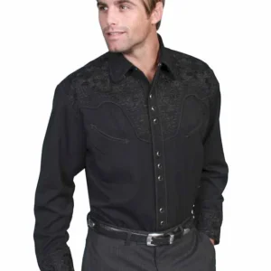Scully Men's Black Embroidered Western Shirt - Pearl Snaps