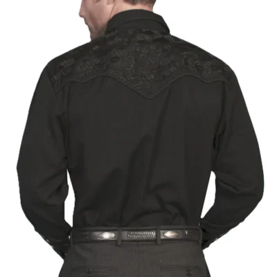 men's jet black floral embroidered western shirts