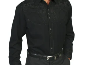 men's jet black floral embroidered western shirts