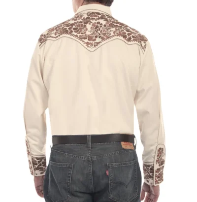 mens retro vintage pearl snap embroidered western shirt