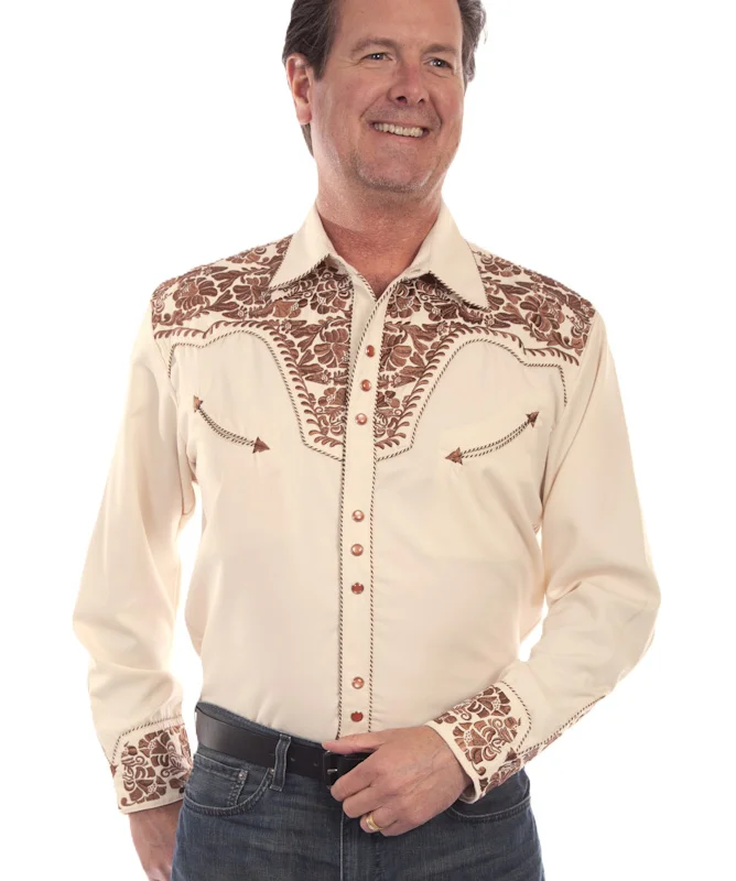 mens retro vintage pearl snap embroidered western shirt
