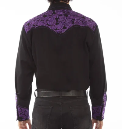 Men's Embroidered black Western Shirt.