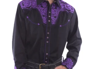 Men's Embroidered black Western Shirt.