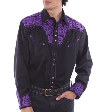 Men's Embroidered black Western Shirt.