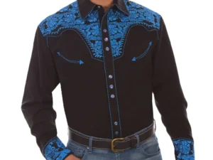 Men's Embroidered black Western Shirt.